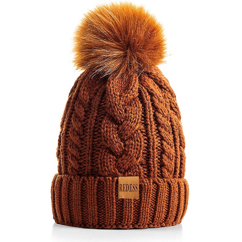 REDESS Women Winter Pompom Beanie Hat with Warm Fleece Lined, Thick Slouchy Snow Knit Skull Ski Cap - Image 1